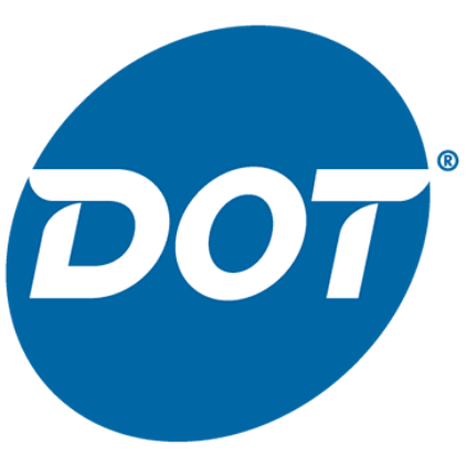 the dot logo in a blue circle