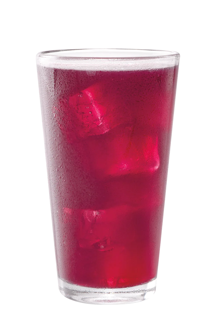 A refreshing red drink with ice cubes in it