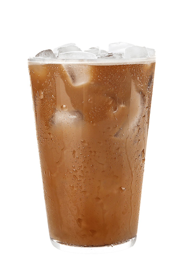 A tall glass of iced coffee with ice