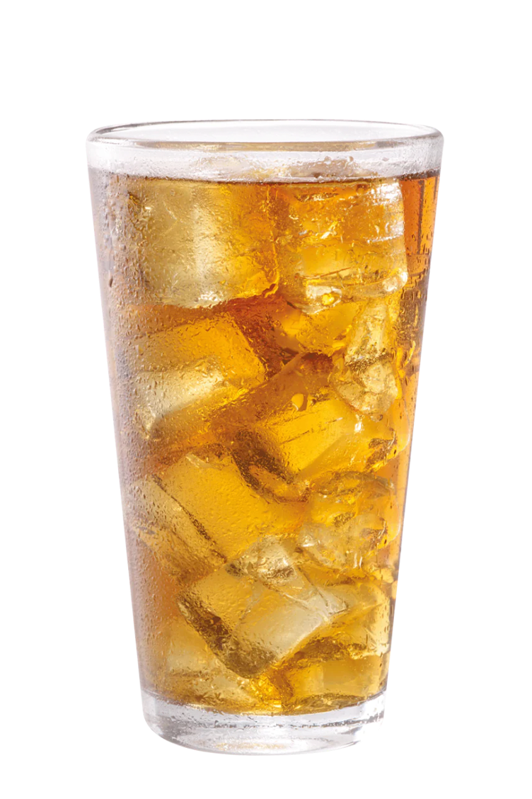 a glass of ice tea on a black background