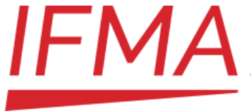 a red and black logo with the words ifma
