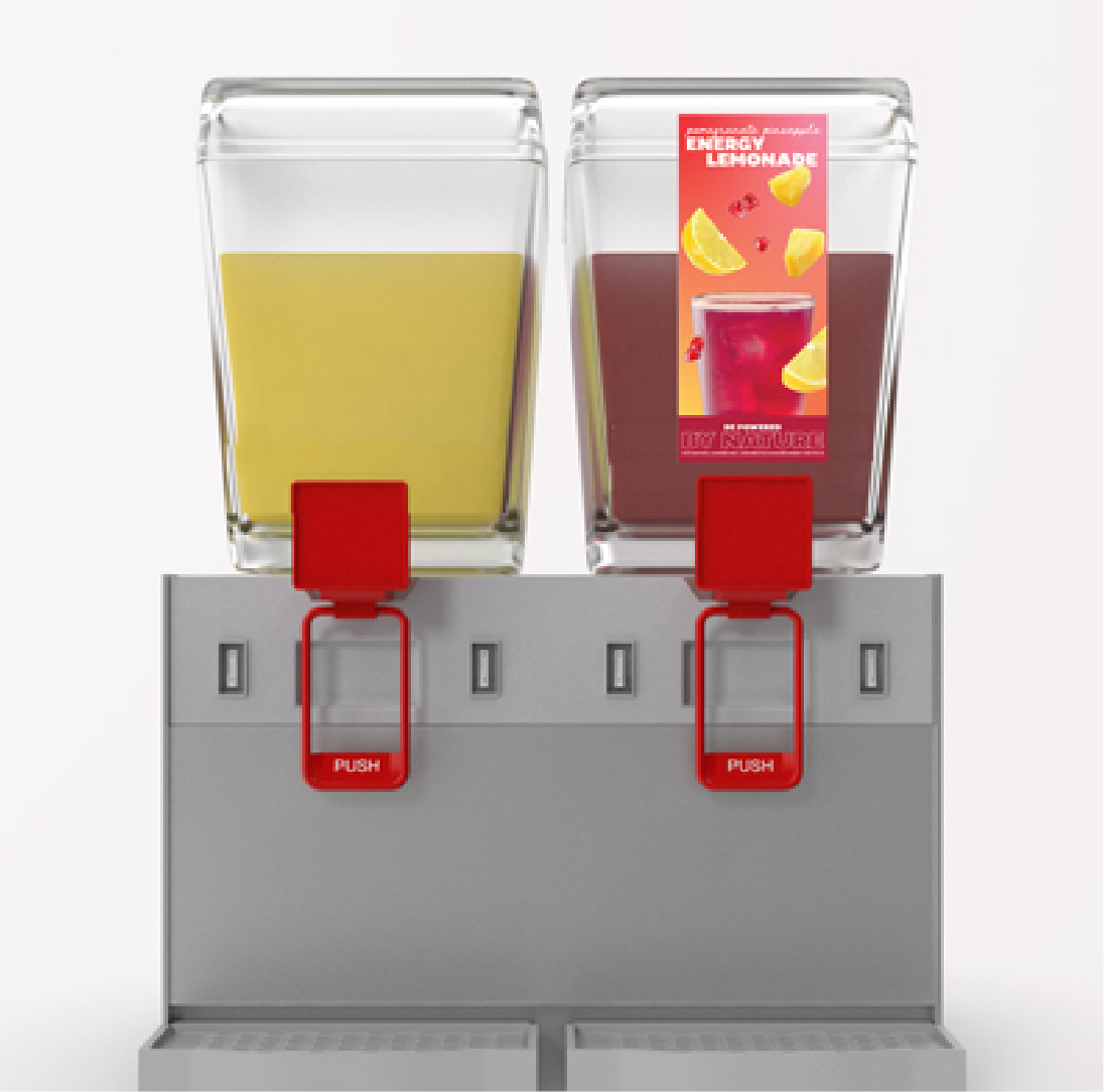 Two juice dispensers filled with refreshing beverages