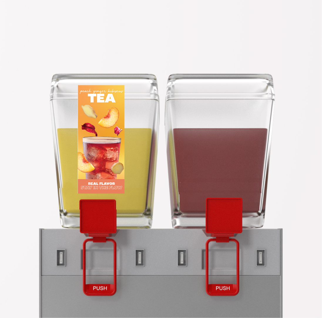 Two juice dispensers filled with refreshing juice