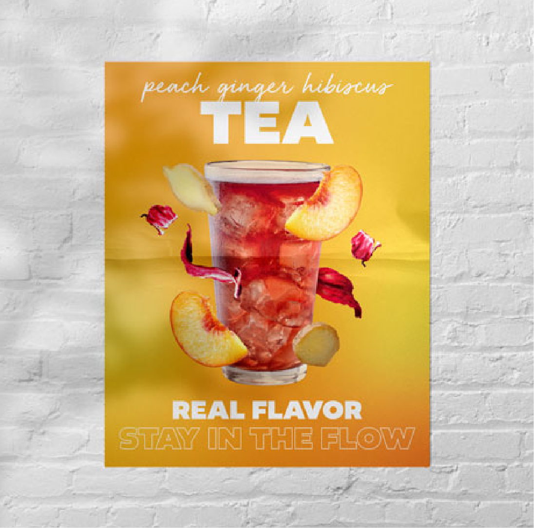 a poster on a brick wall advertising tea
