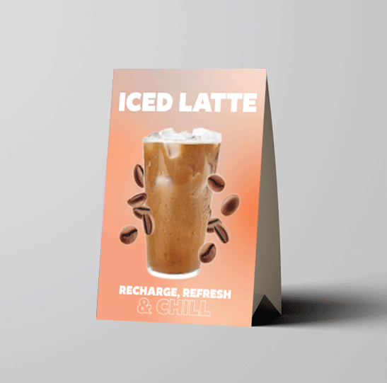 A card featuring a picture of an iced latte