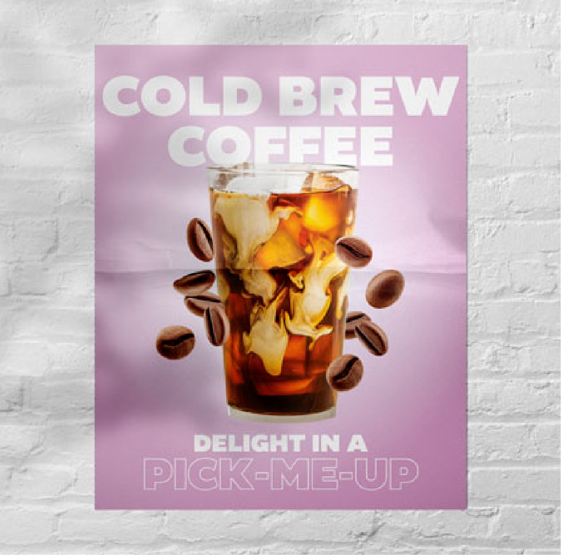 a poster on a brick wall advertising cold brew coffee