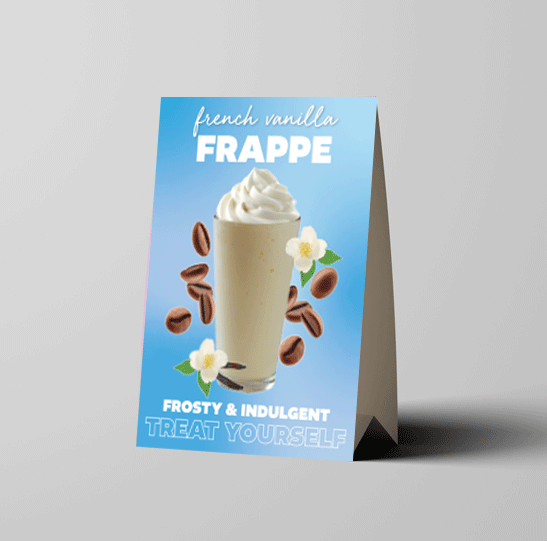 a card with a picture of a frappe drink
