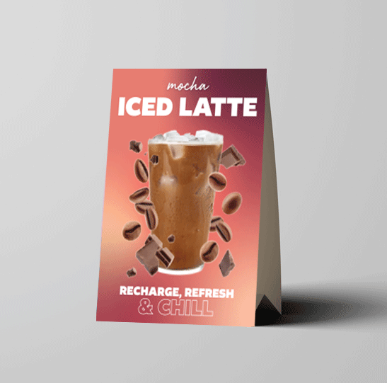 A card featuring a picture of an iced latte