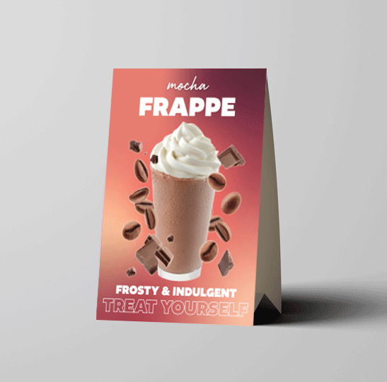 a card with a picture of a frappe drink