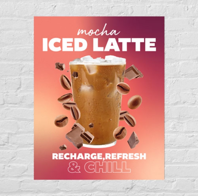 a poster featuring a refreshing iced latte